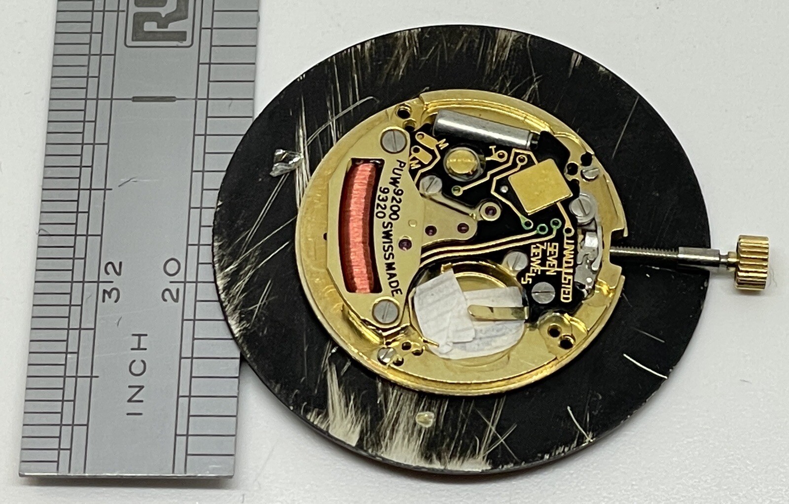 MOVADO QUARTZ WATCH MOVEMENT 7 Jewels Swiss Black Dial Does Not Run