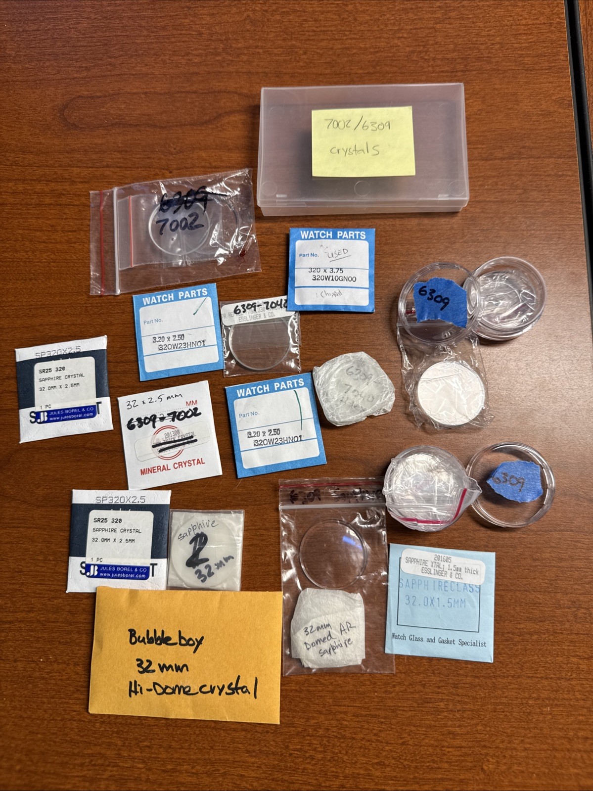 QTY 19 SAPPHIRE CRYSTAL FOR SEIKO 6309 & 7002 Watch Lot 32mm Hi dome