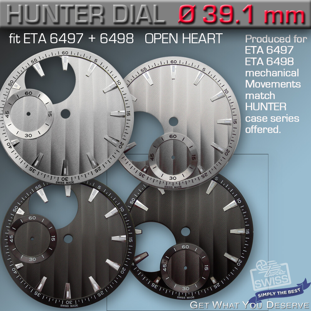 DIAL OPEN HEART HUNTER Ø 39.1mm MOVEM. ETA UNITAS 6497/98, BLACK, RHOD. OH-01-04