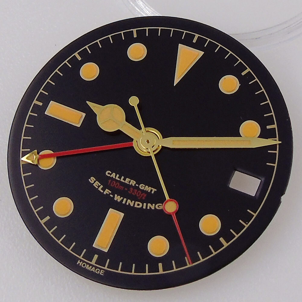 29mm Black White Watch Dial Lume Gold Hand fit NH34A NH34 GMT Accessories Part