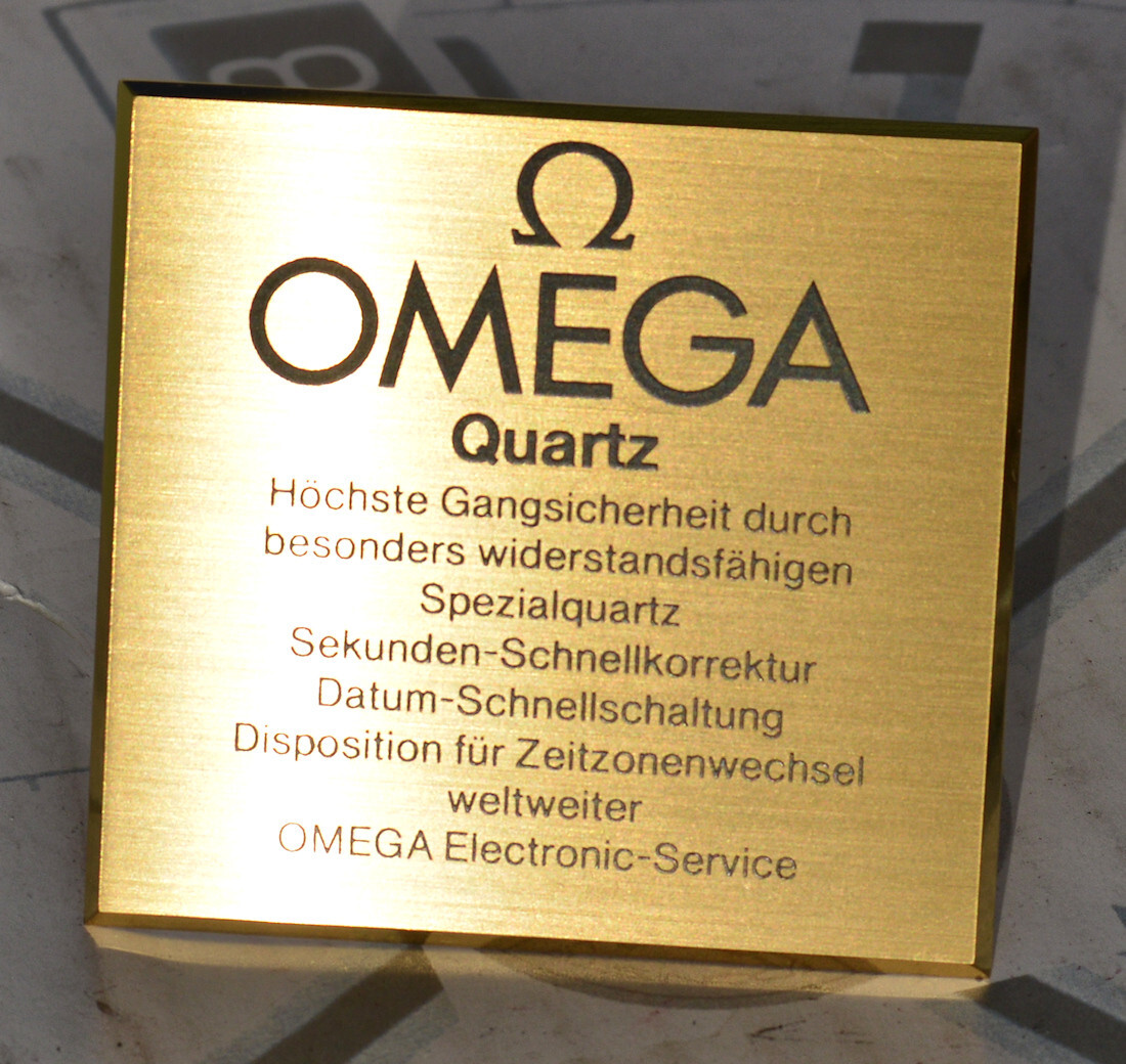 Very Rare Vintage Original Showcase Plate for Omega Quartz Watch
