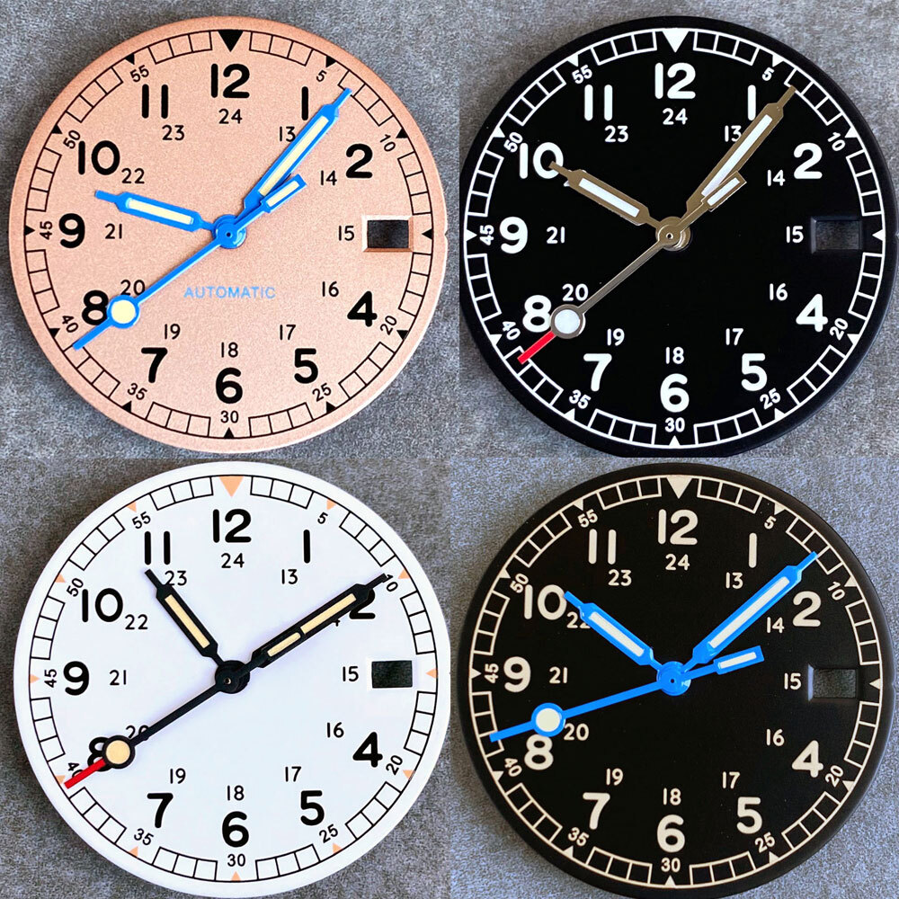 Pilot 29mm Black Pink White Dial Date Window Fit Vintage Style NH35 NH36 7S26