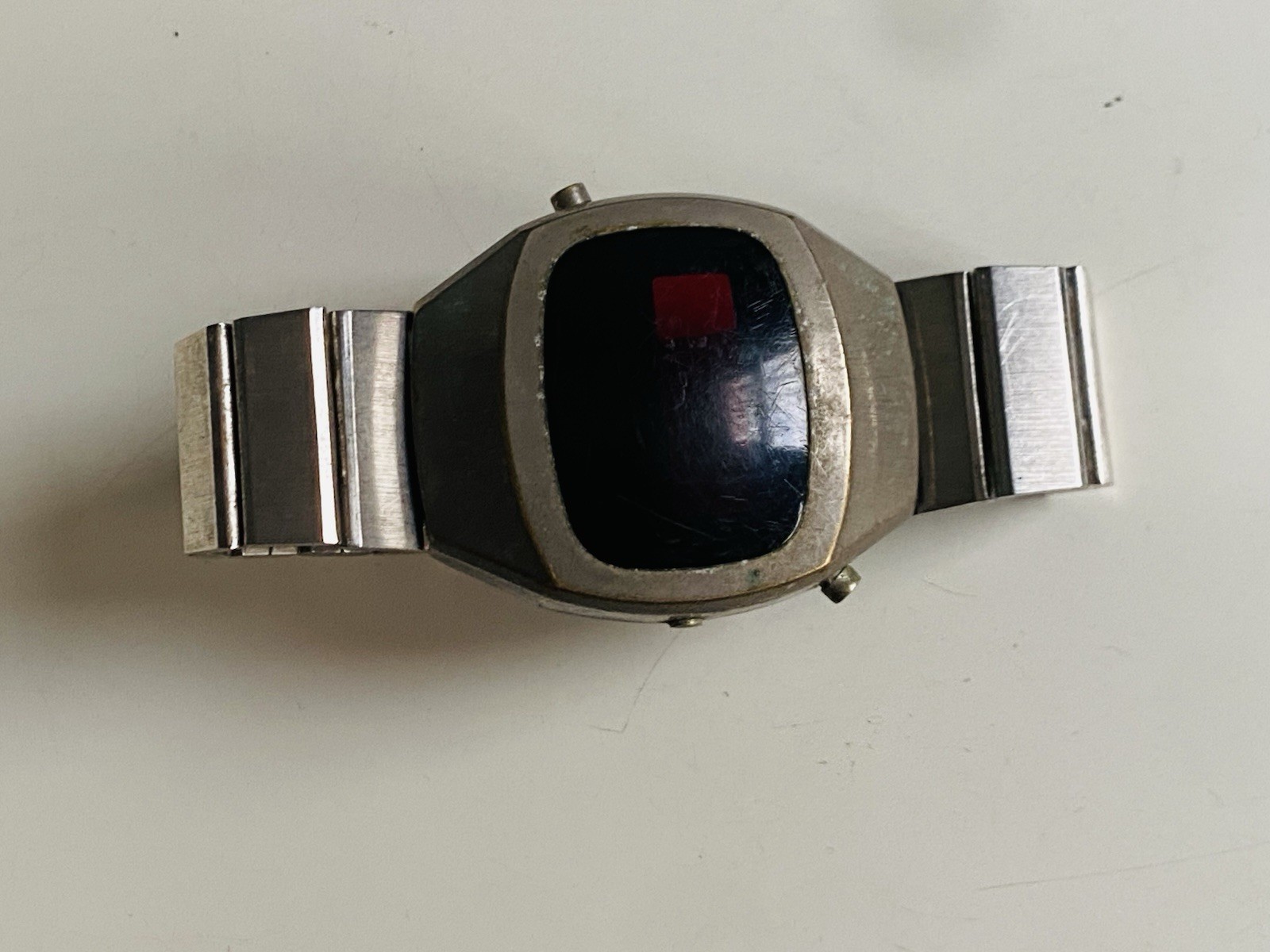 VINTAGE LED WATCH PARTS 1970s Silver Red Glass Frame and Strap Only NO INSIDES