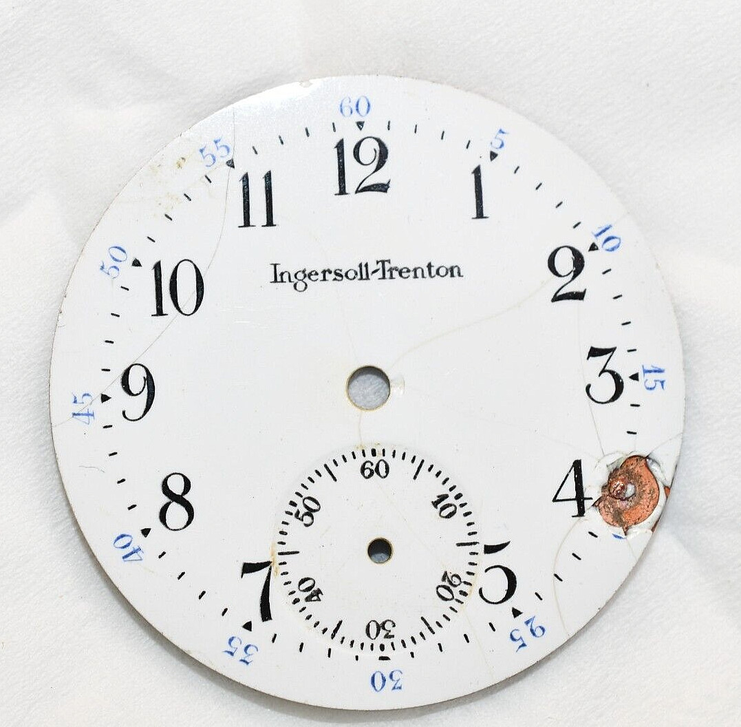 Antique Ingersoll Trenton Pocket Porcelain Watch Face dial for Replacement Parts