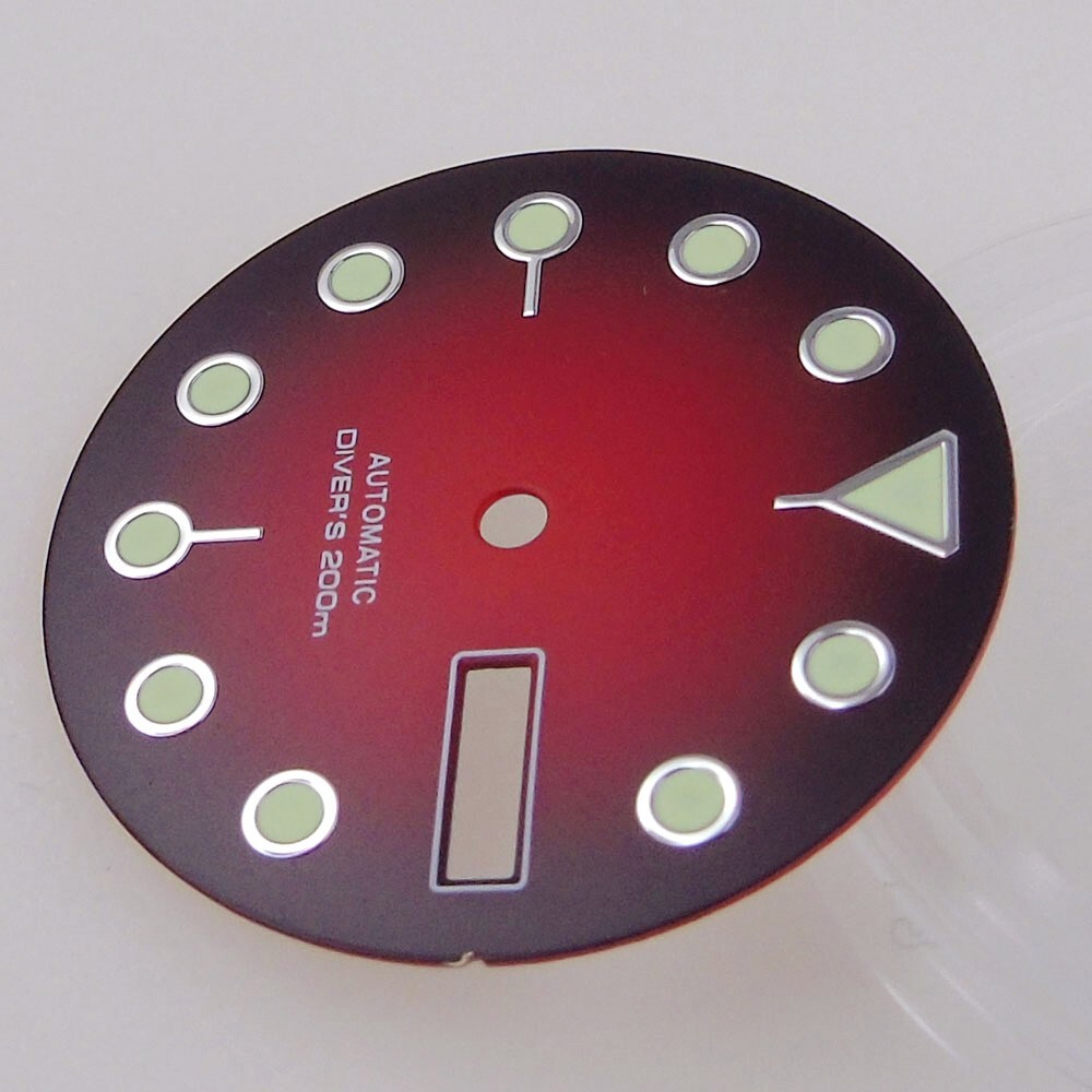 29mm Black Red Gradient Dial Luminous Marks Fit SKX Style NH36 NH36A movement