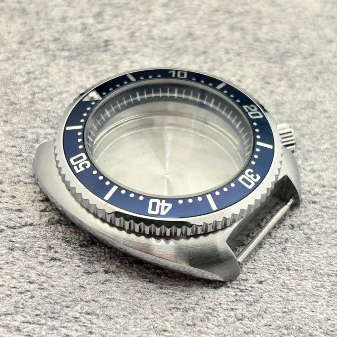 44mm Silver Blue 5ATM Ceramic Watch Case 4’1 Crown Mod Parts Fit NH35 NH36