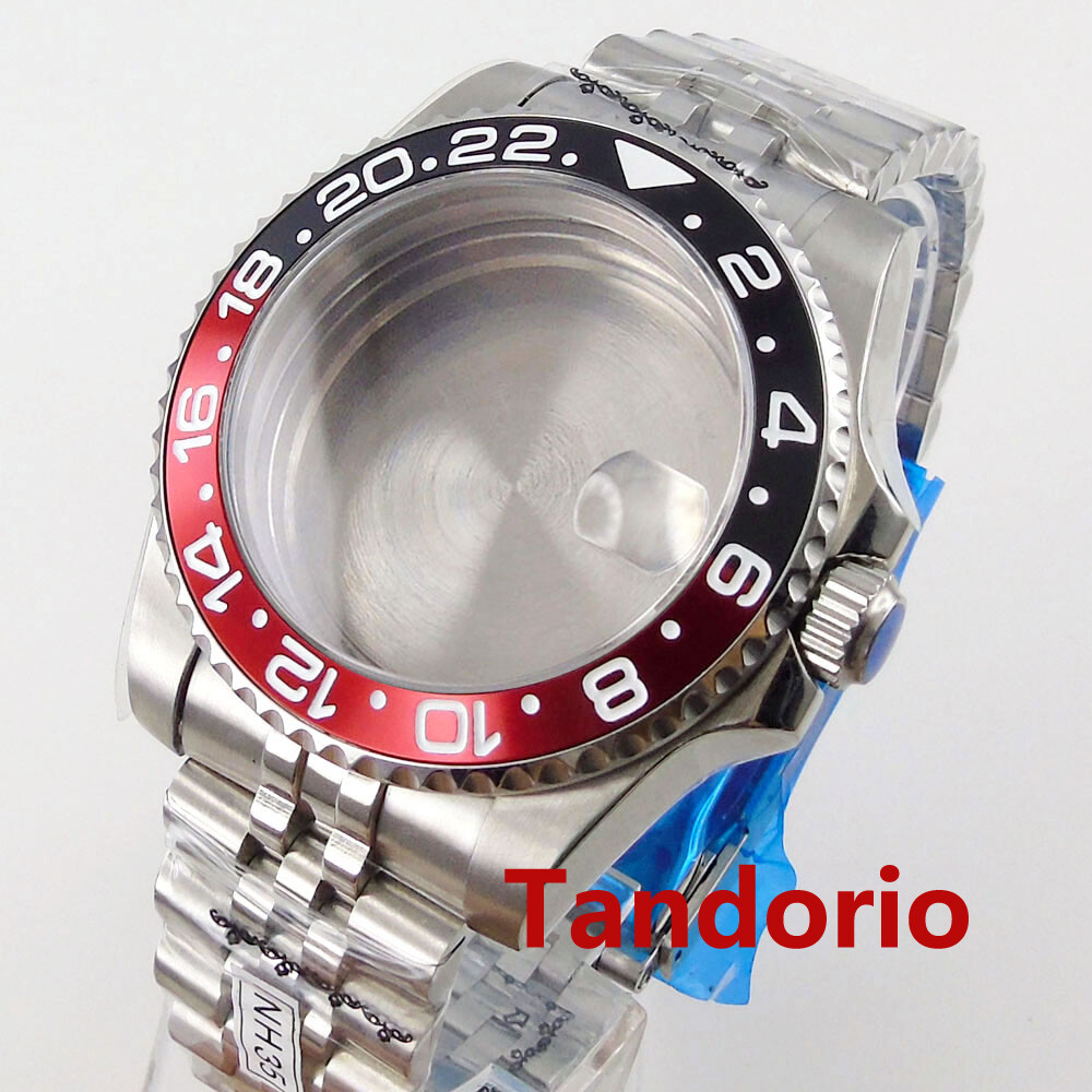 40mm Black Red Watch Case 20ATM Diver Sapphire Glass Fit Automatic NH35A PT5000