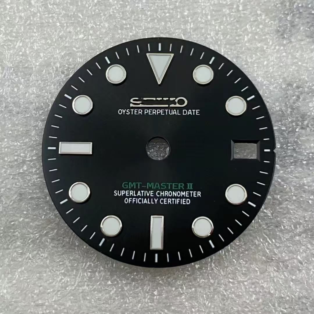 28.5mm GMT Watch Dial Green Blue Luminous For NH34 NH35 Movement