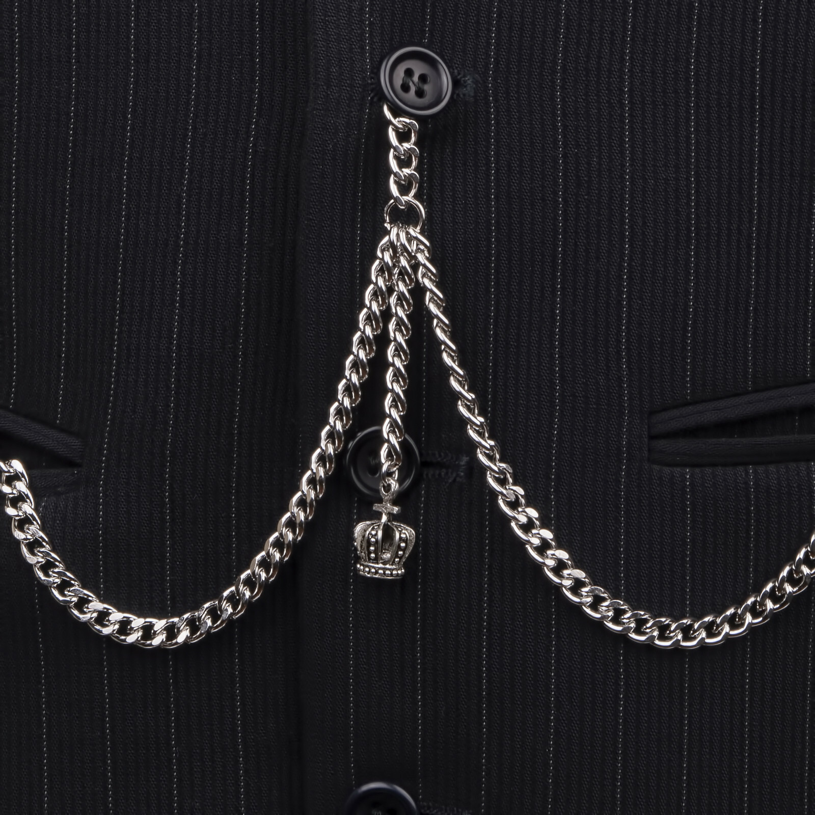 Brand New Silver Colour Double Albert Pocket Watch Chain With Crown Pendant