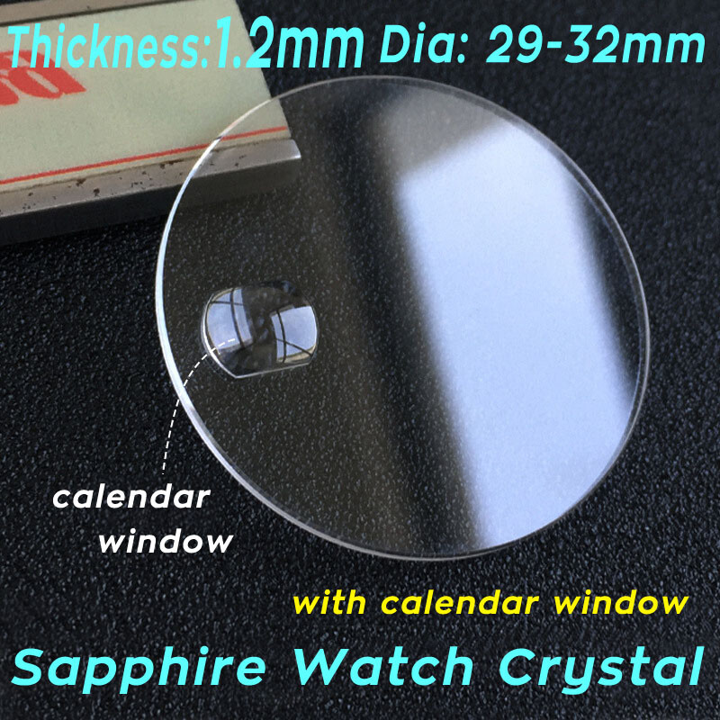 1.2mm Flat Sapphire Crystal Lens 29mm-32mm Watch Glass Date Window Glasses Parts