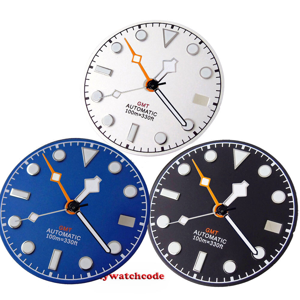 29MM GMT Black White Blue Dial Luminous Dial For MOD Dial Japan NH34A movement