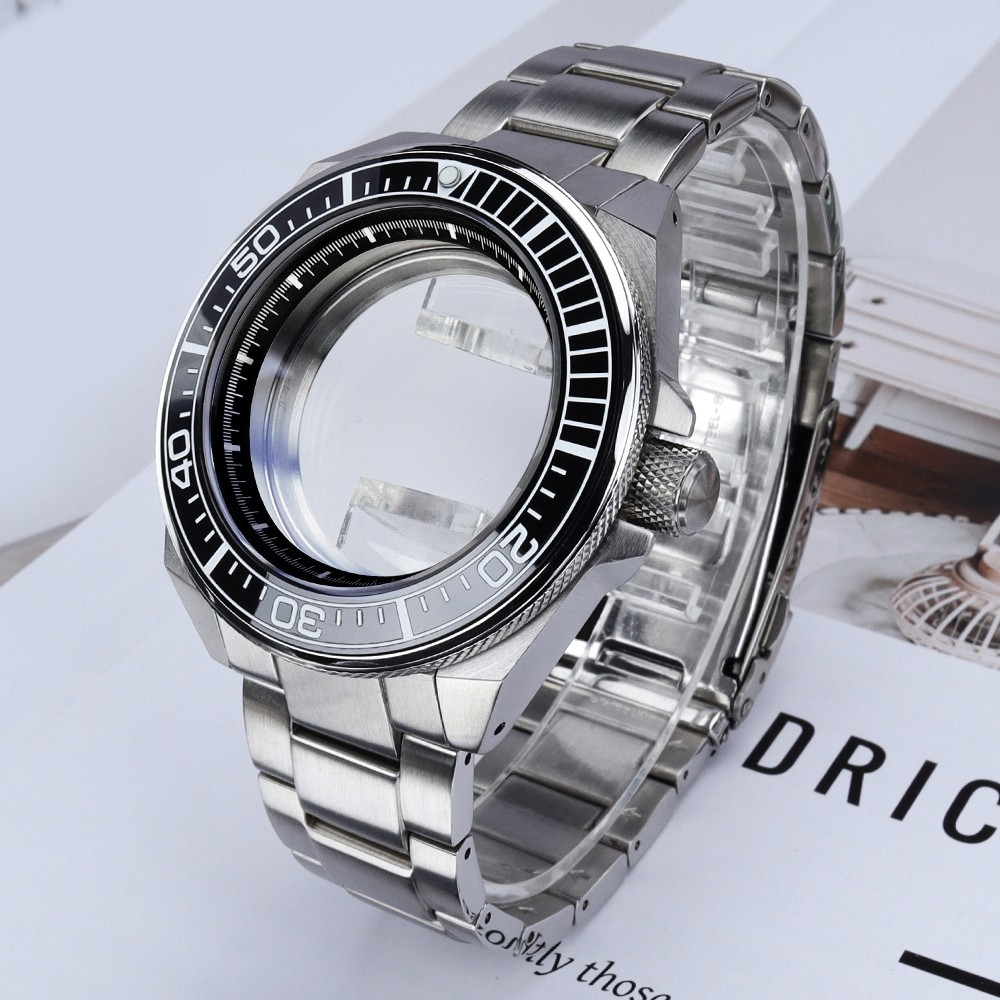 43.80mm Premium Steel Watch Case Sapphire Samurai Style For Seiko NH35 Movement