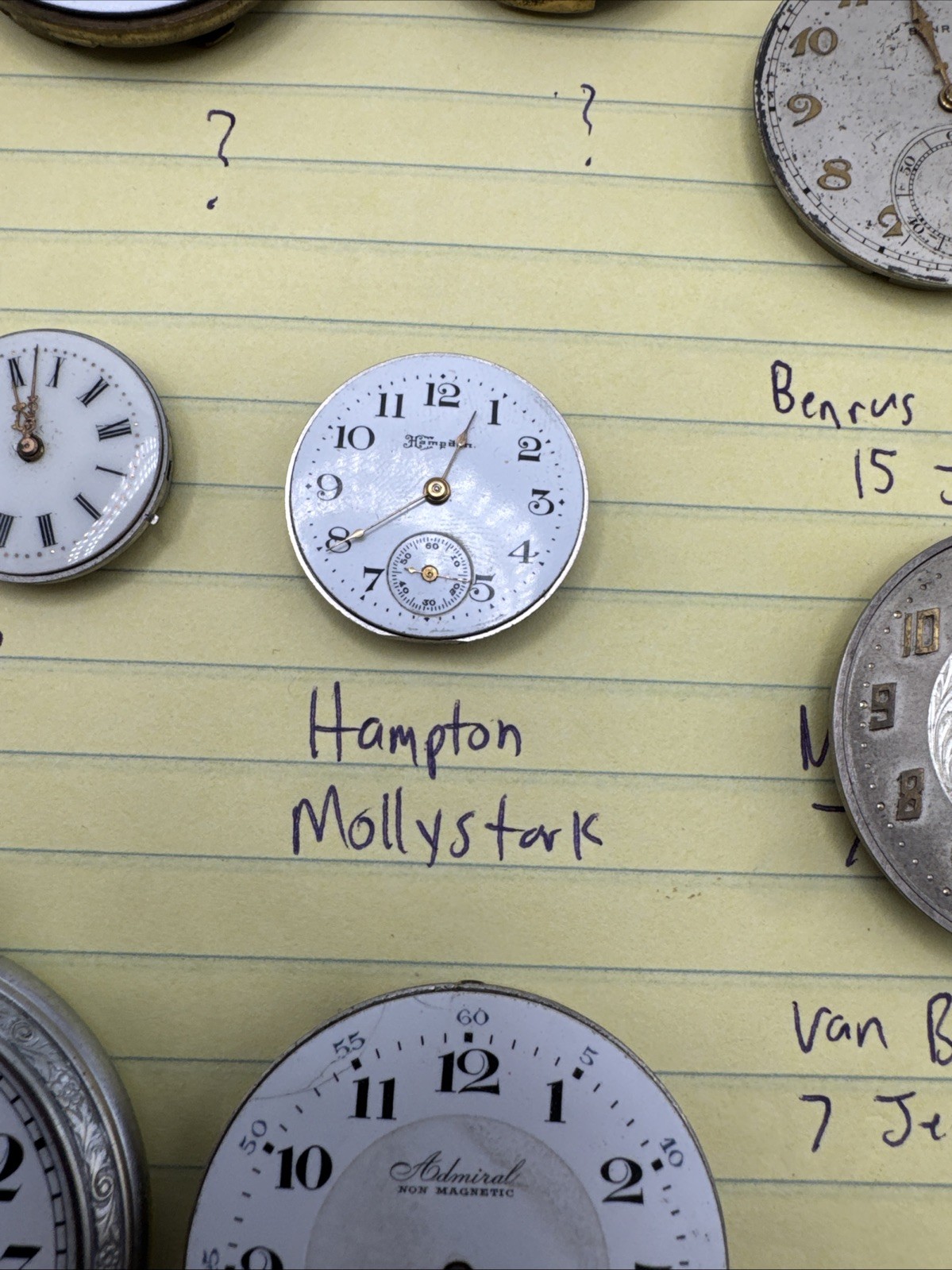 Vintage Pocket Watch Movement Parts lot New Era Benrus Roamer Admiral Van Buren