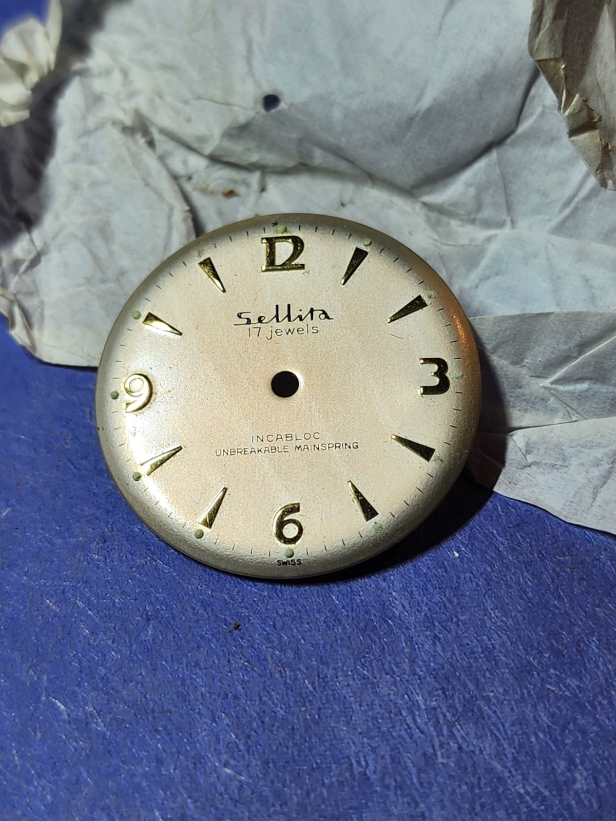 Vtg. Sellita 17J Incabloc Watch Dial – Mint – Swiss