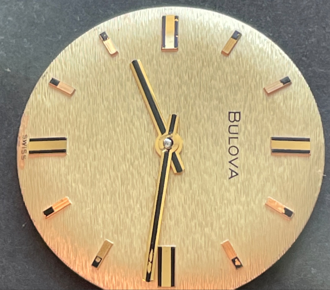 Vintage NOS Bulova Men’s Watch Dial & Hands 26.8mm Gold Linen Swiss