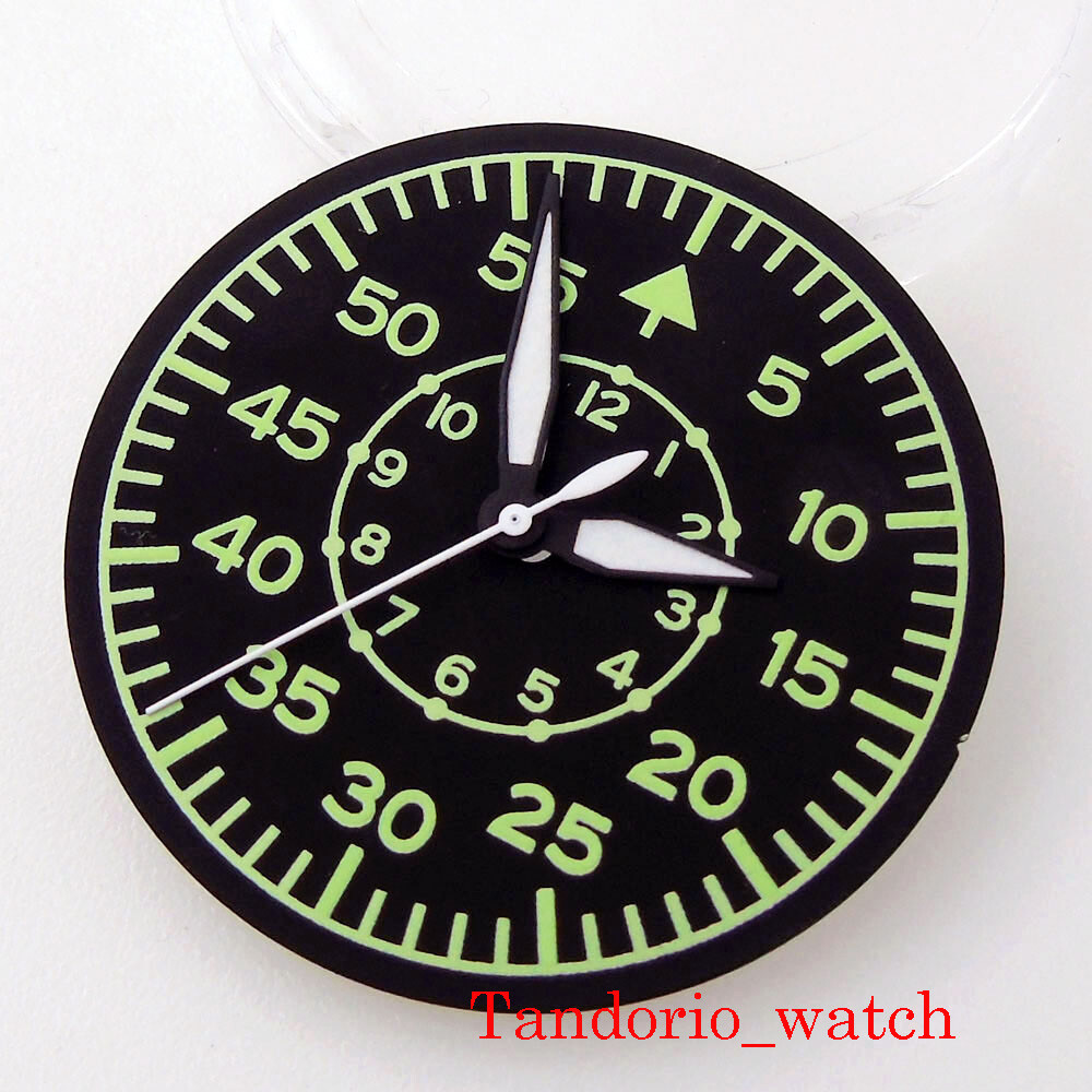 35.5mm Black Sterile Watch Dial Hands Green Luminous Fit NH35 NH36 MIYOTA82 ETA