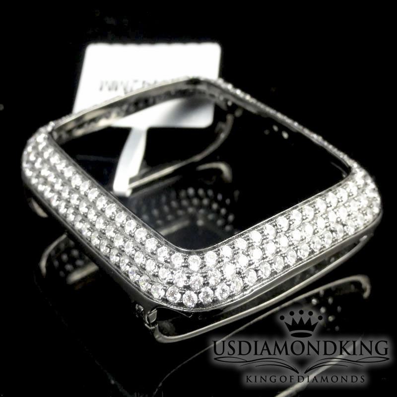 MENS APPLE SERIES # 1 BLACK ON STERLING SILVER WHITE LAB DIAMOND 42MM CUSTOM NEW