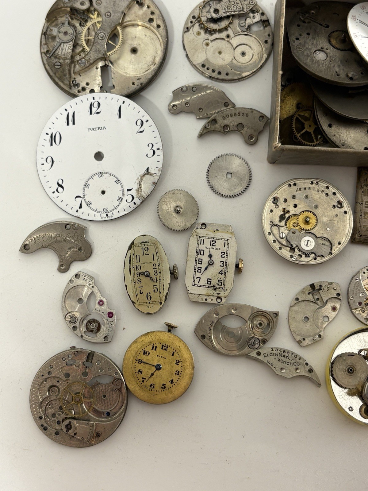 Lot of Vintage Watchmaking Watch Movements, Faces and Crowns for Parts or Repair