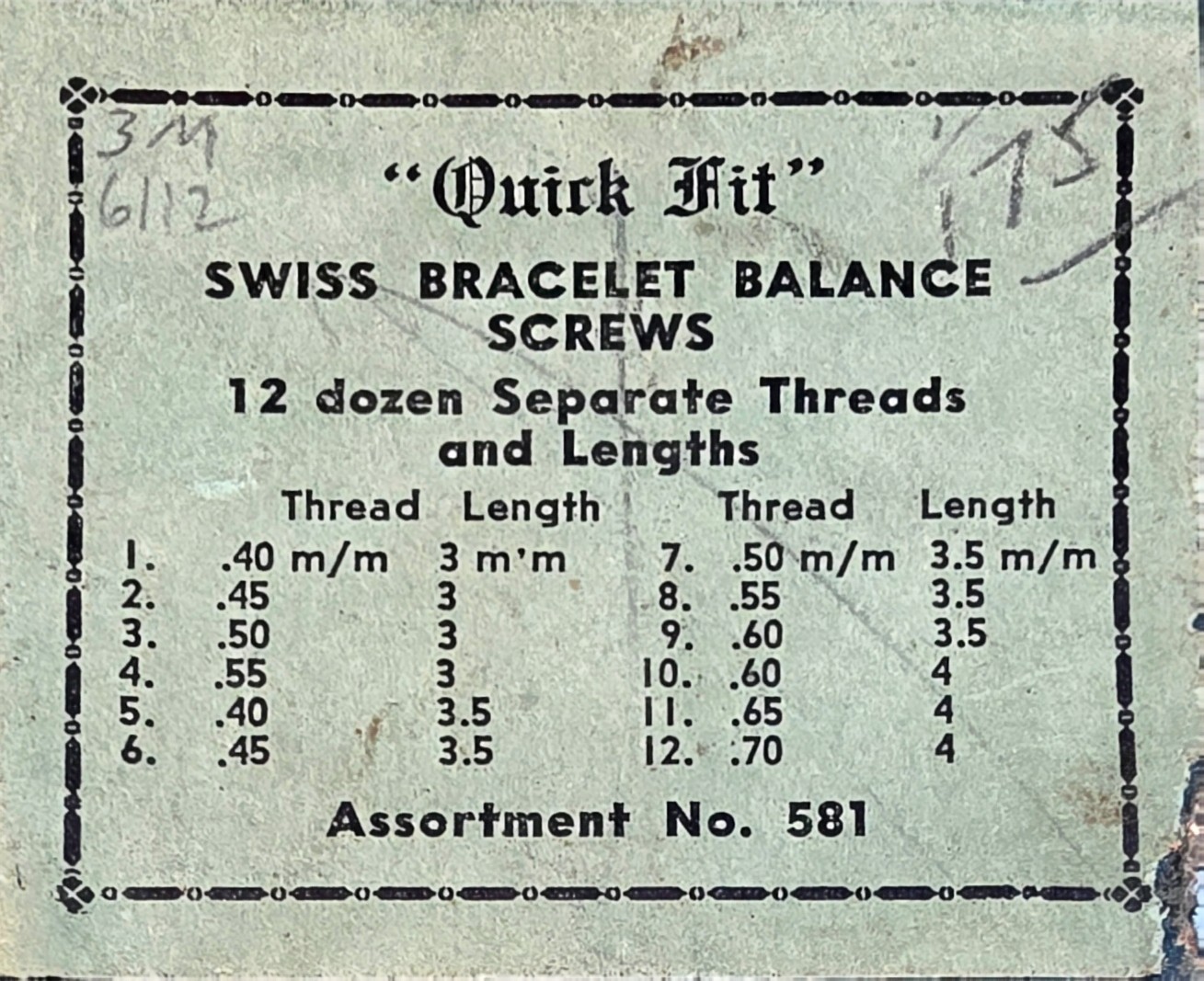 Vintage Partial Quickfit Assortment 581 Of Swiss Bracelet Balance Screws