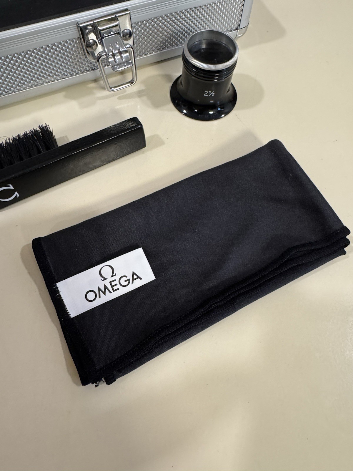 OMEGA Watch Care Kit Travel Case w/ Cleaning Cloth, Brush & Loupe