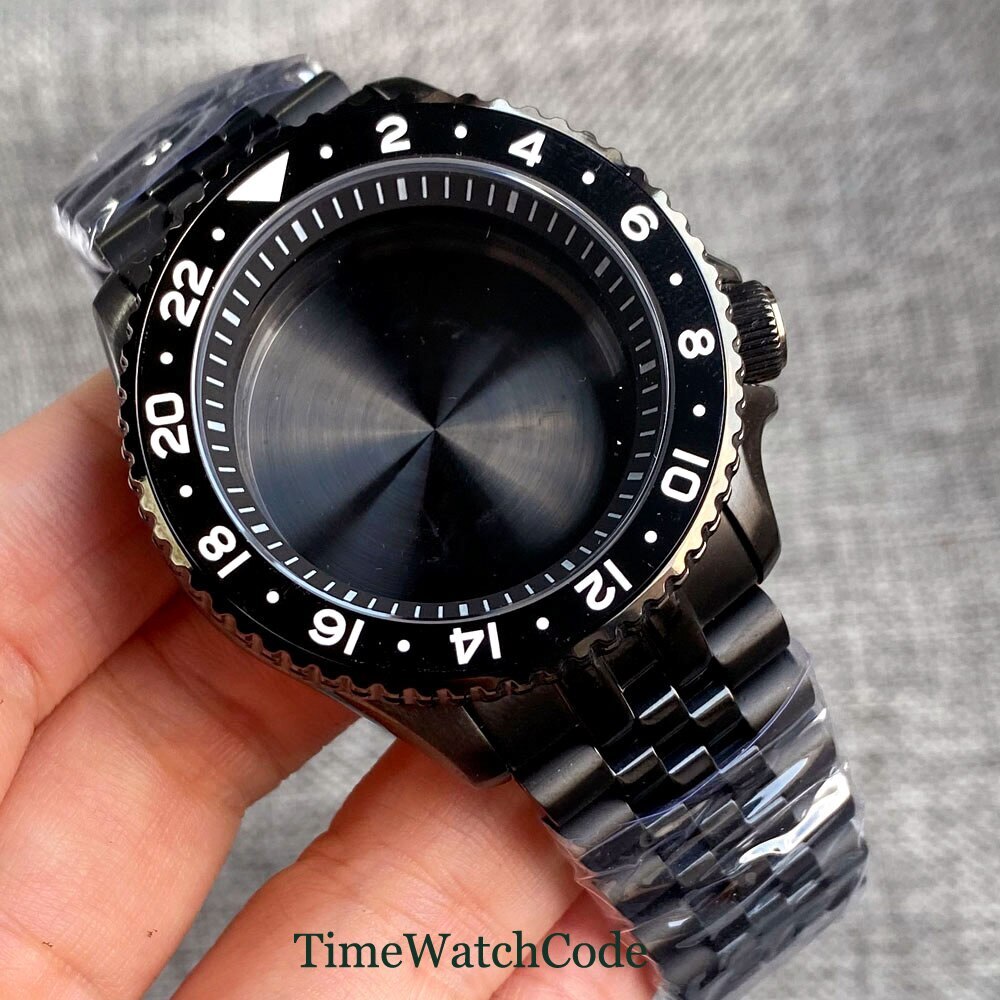 41mm 200m Diver Black PVD Watch Case Fit NH35 NH36 Ceramic Bezel Sapphire Glass