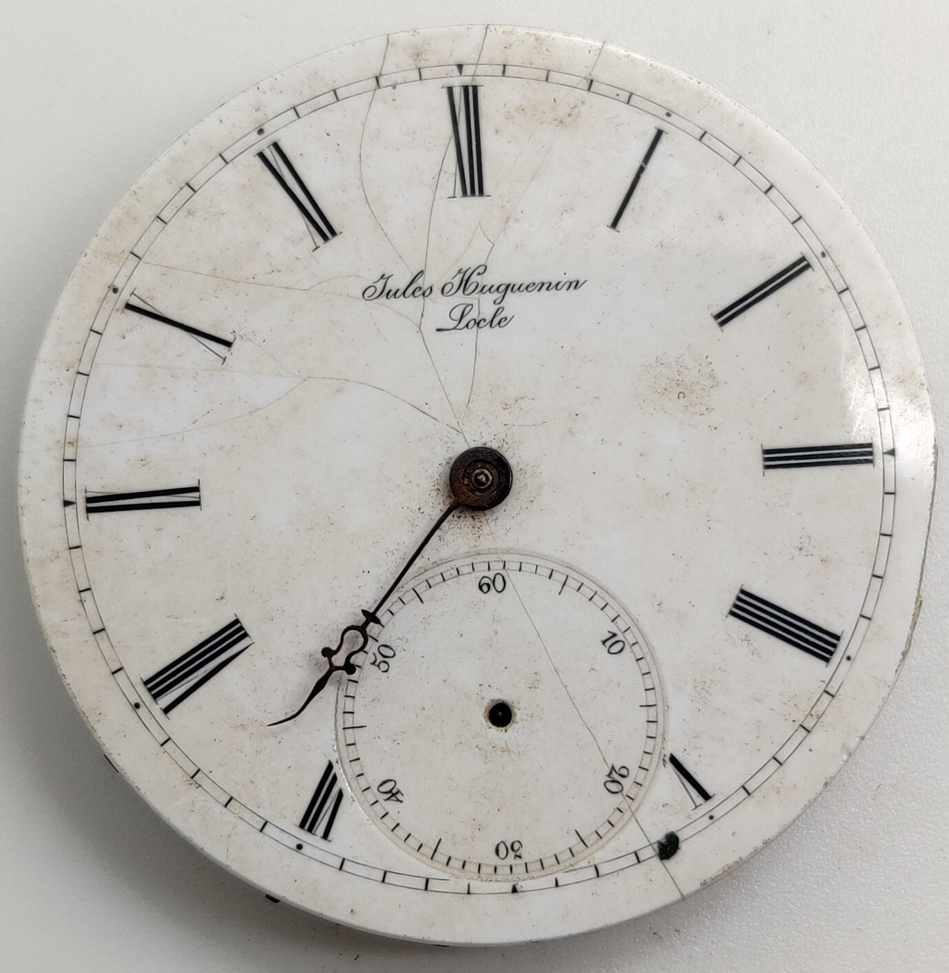 Vintage Jules Huguenin High Grade pocket watch movement runs for repair 38.6mm