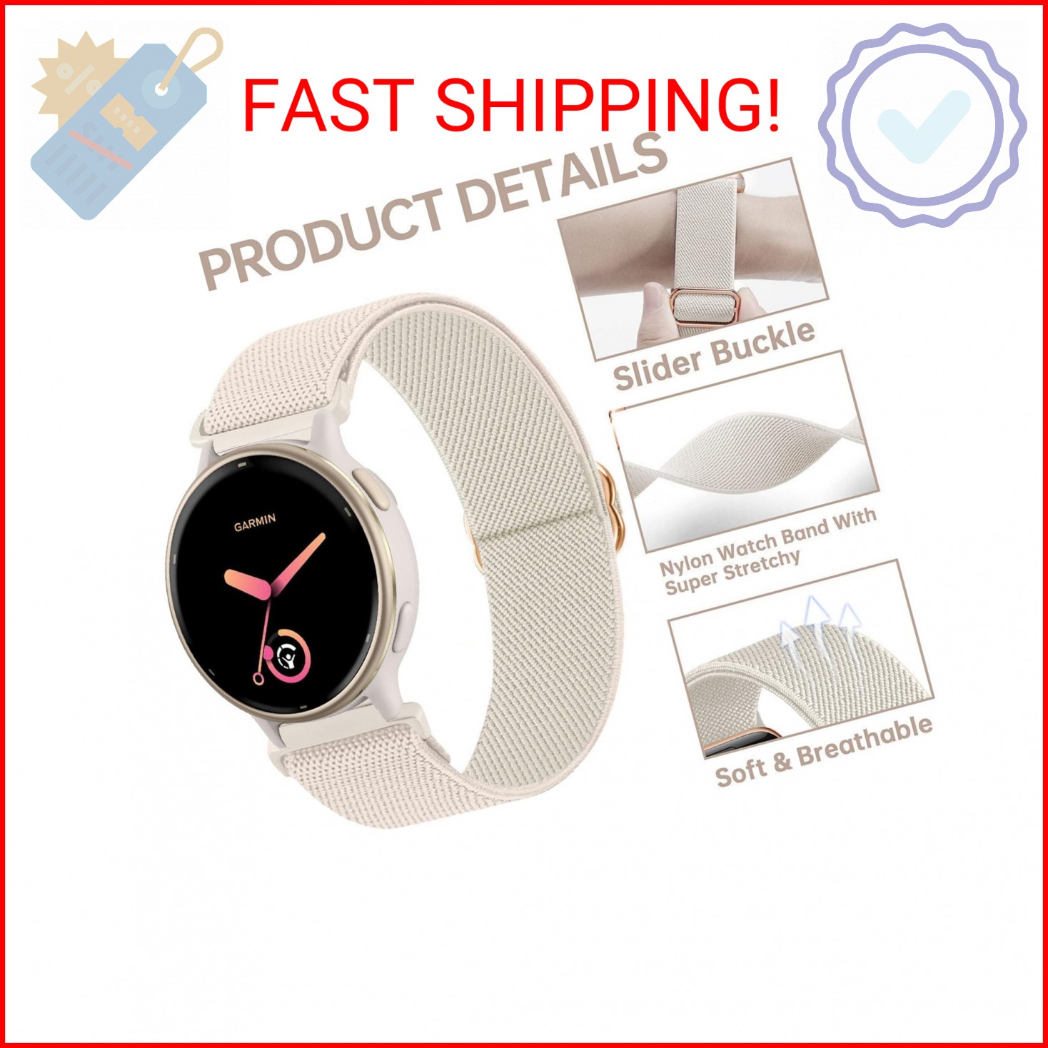 TUCOMO 6 Pack Stretchy Nylon Watch Bands Compatible with Garmin Vivoactive 6/Viv