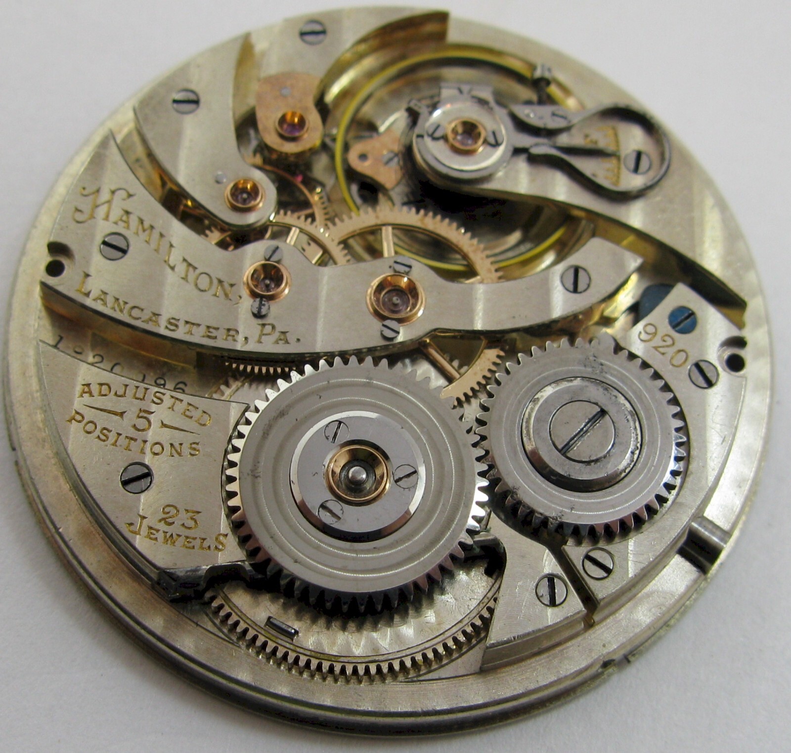 Hamilton 12s 920 Pocket Watch Movement 23 j. fit OF case Serial 1920096