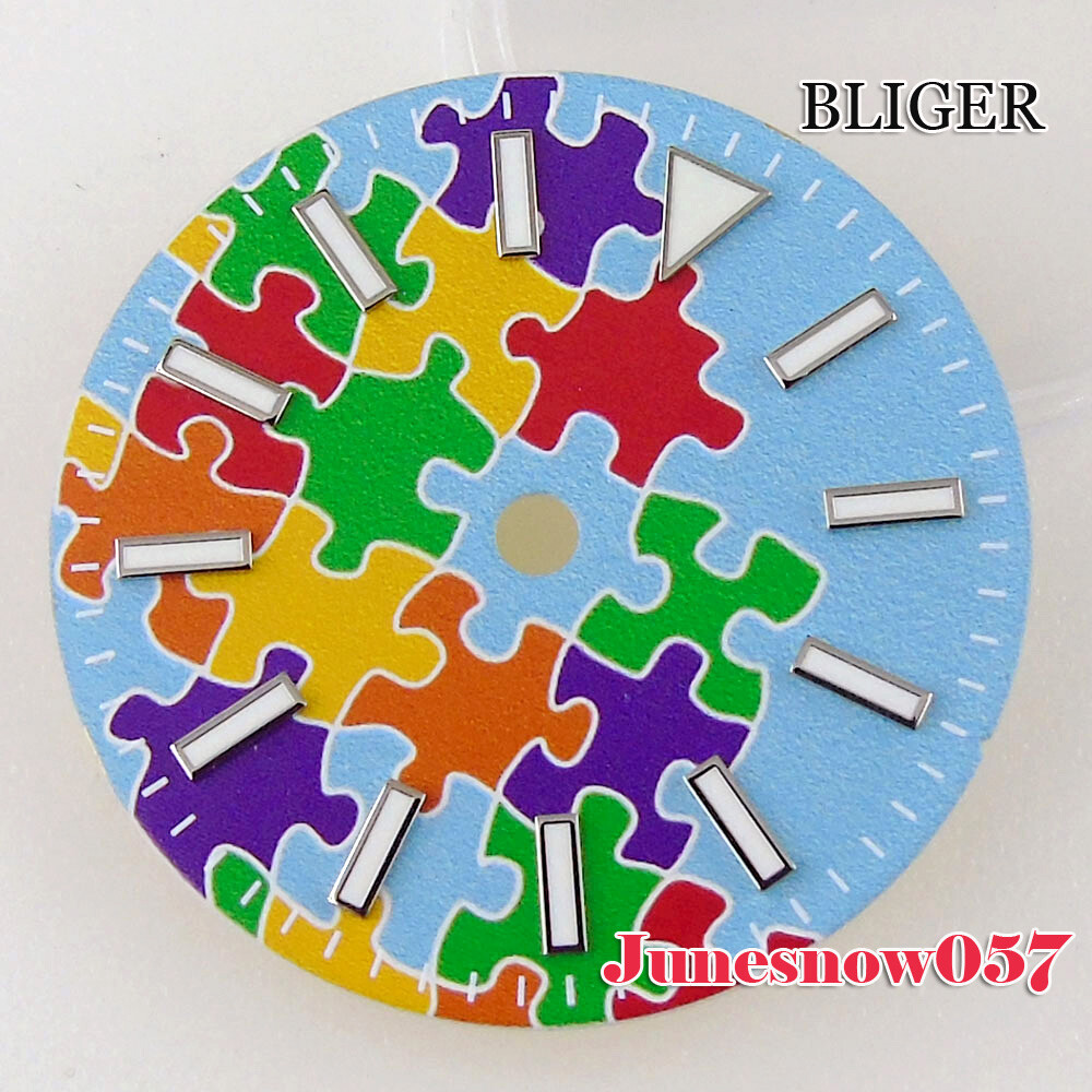 Bliger 29MM Colorful Puzzle Watch Men Dial Lume For NH35 NH34 SKX MIYOTA ETA2824