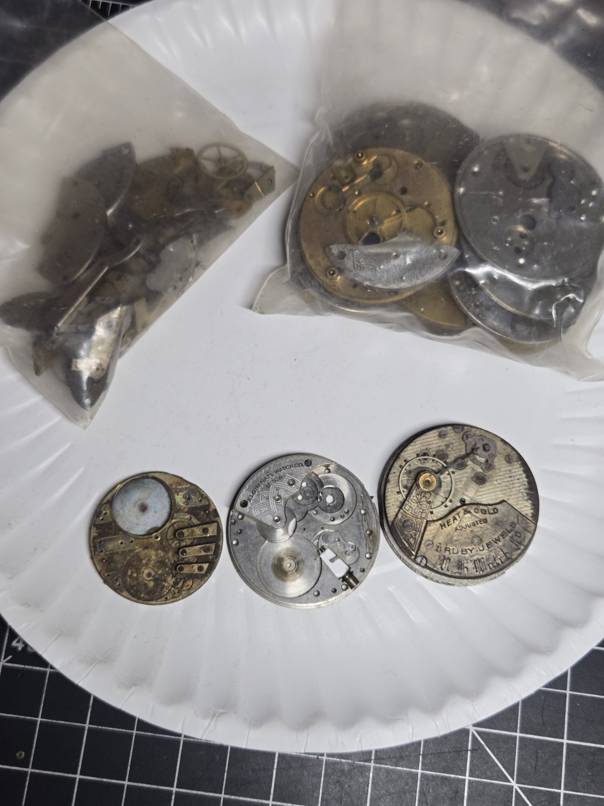 Pocket watch movement parts lot watchmaker estate vtg elgin illinois waltham