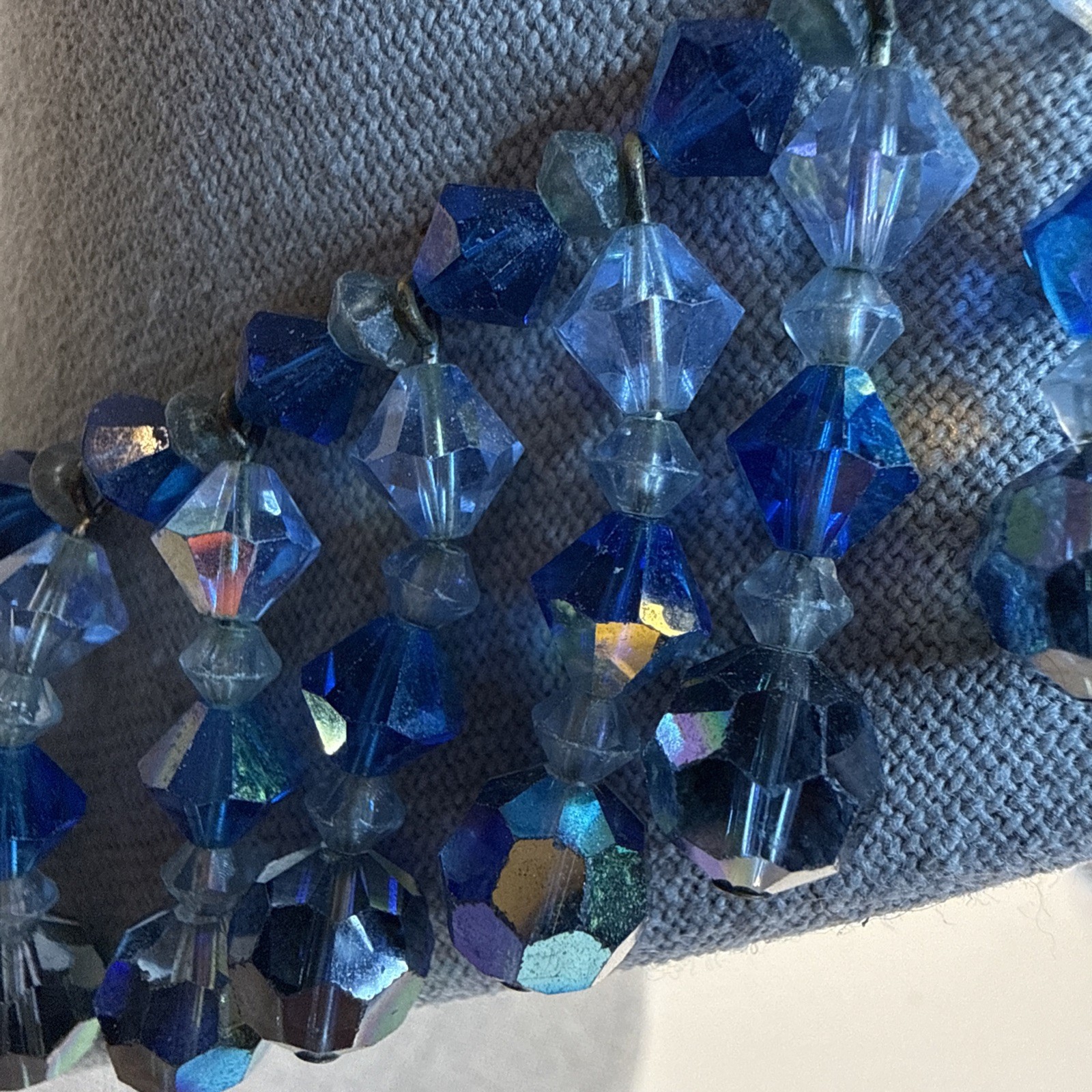 Vintage Blue Glass Or Crystal Borealis Choker Necklace Beautiful 15” 50s