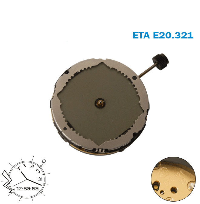 ETA E20.321.5 Swiss Movement-Analog- Digital-Alarm Altitude Indicator-3 Hands