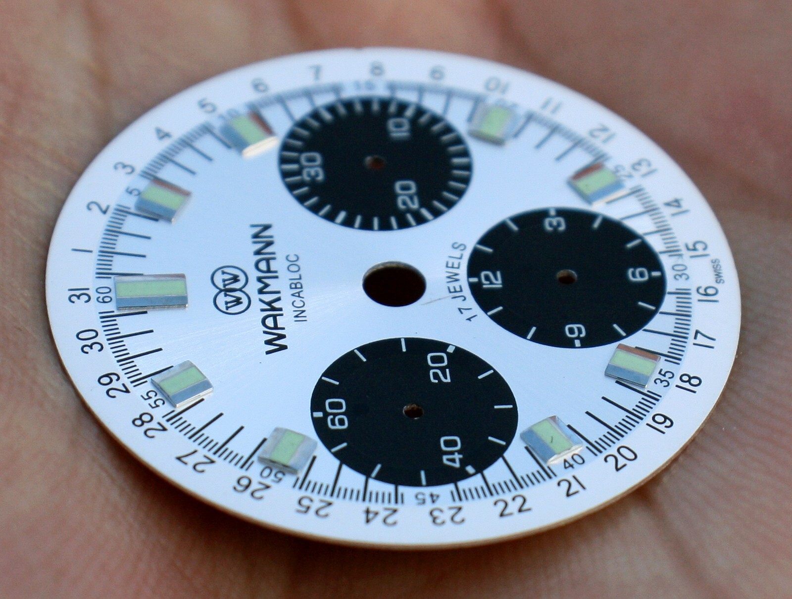 VTG WAKMANN Incabloc Calendar Date Track Chronograph Panda Dial Valjoux 72C NOS