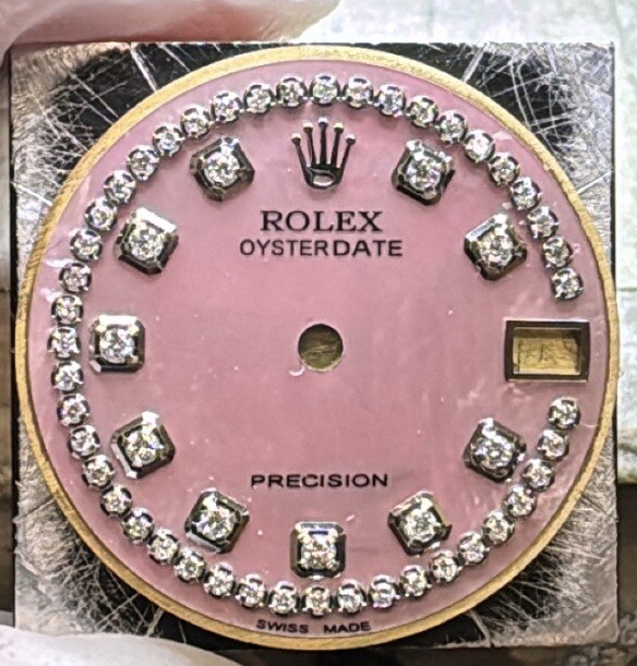 Rolex Date 34mm Watch Custom Pink MOP String Diamond Dial For Non Quick Ref 6694