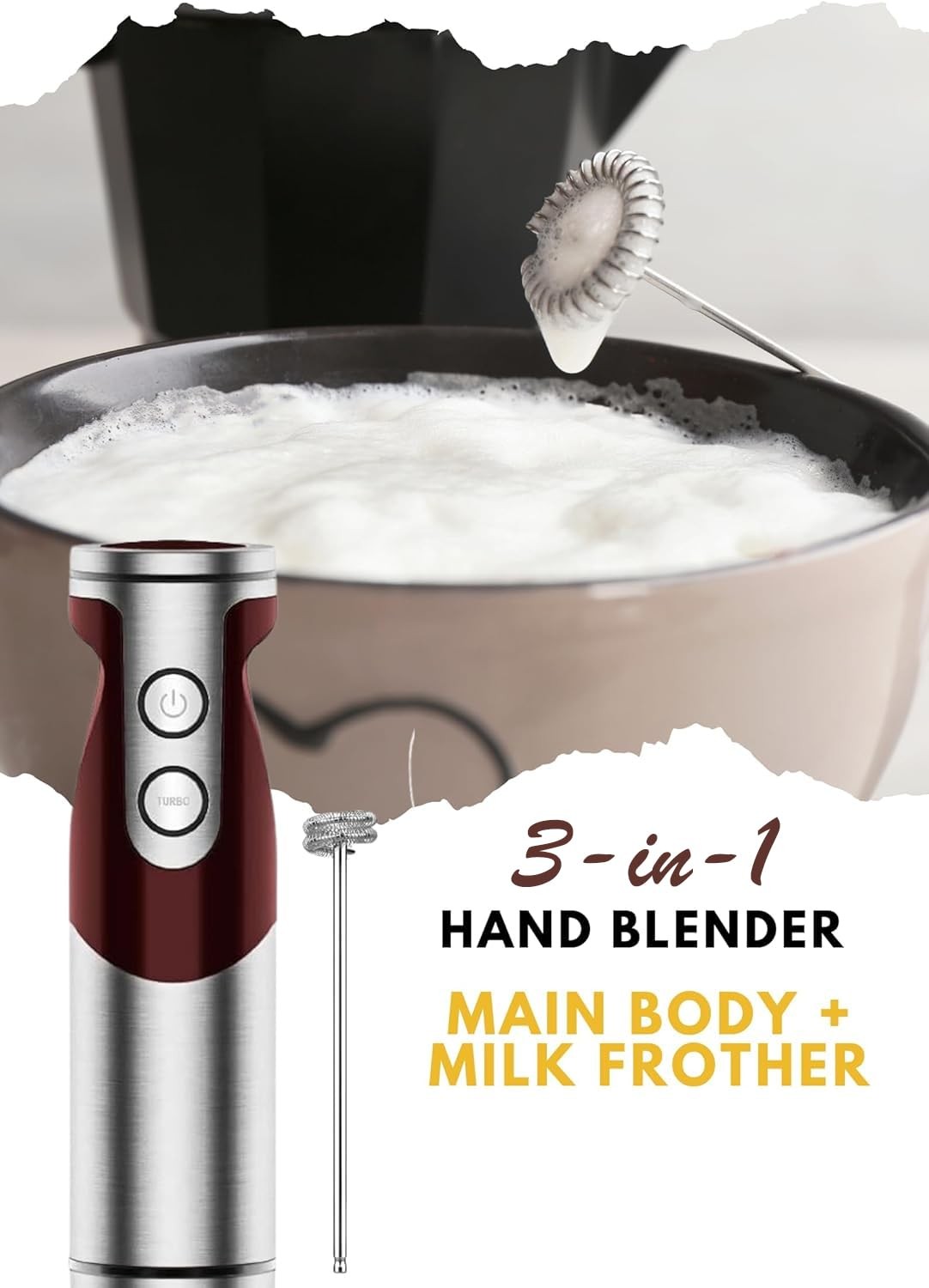 MegaWise RXZER23 3-in-1 Hand Blender 400W Immersion RED