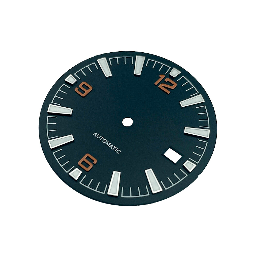 Black 33mm Sterile Watch Dial Orange Numbers BGW9 Lume for NH35A Planet Ocean