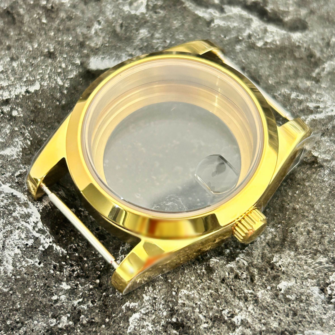 39mm Gold Sapphire Glass Watch Case Back Polished Bezel Date For NH35 NH36 Mod