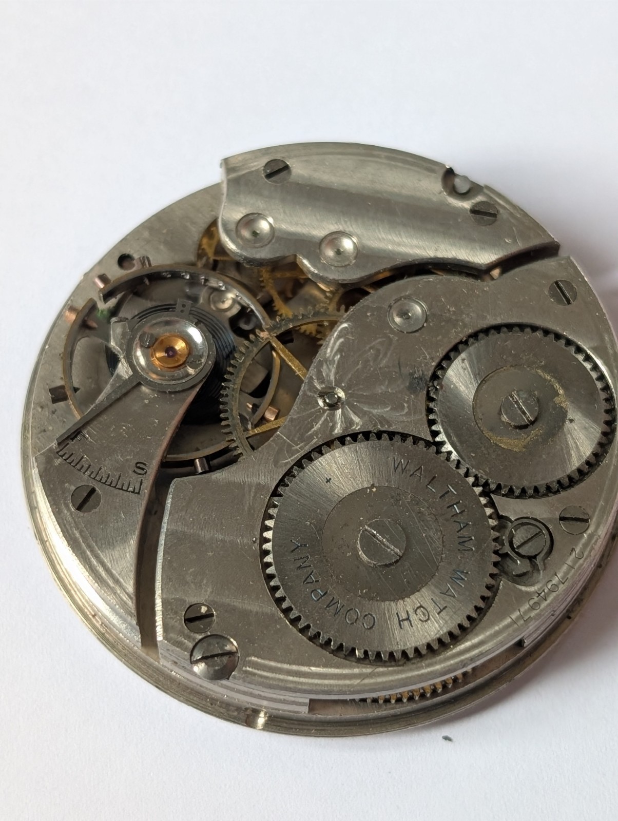 Vintage Waltham Equity 16s 7J Pocket Watch Movement (Spares/Repairs/Good Bal.)