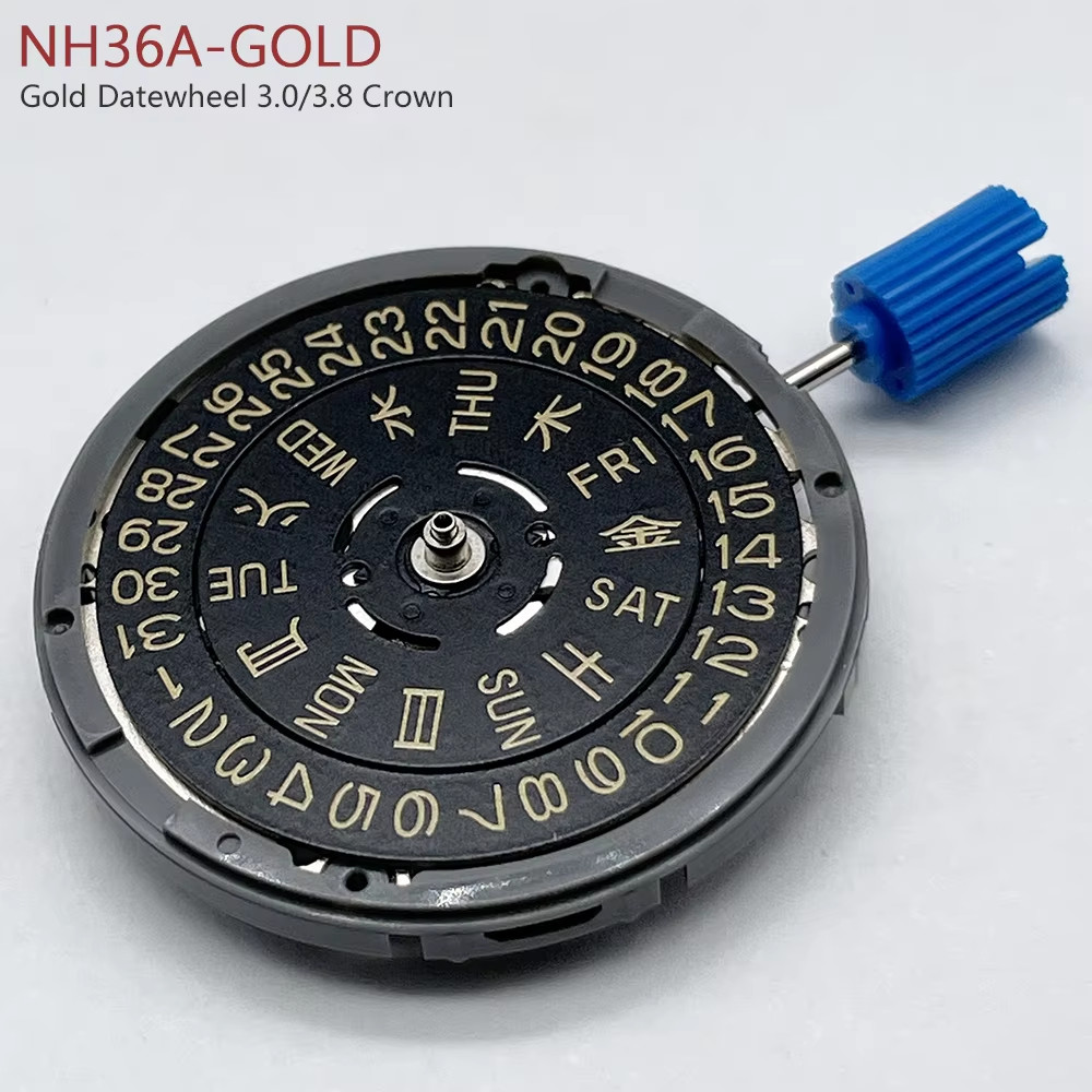 Japan Genuine NH36A Movement Golden Disc/Datewheel Crown at 3.0/3.8 Mod Replacem