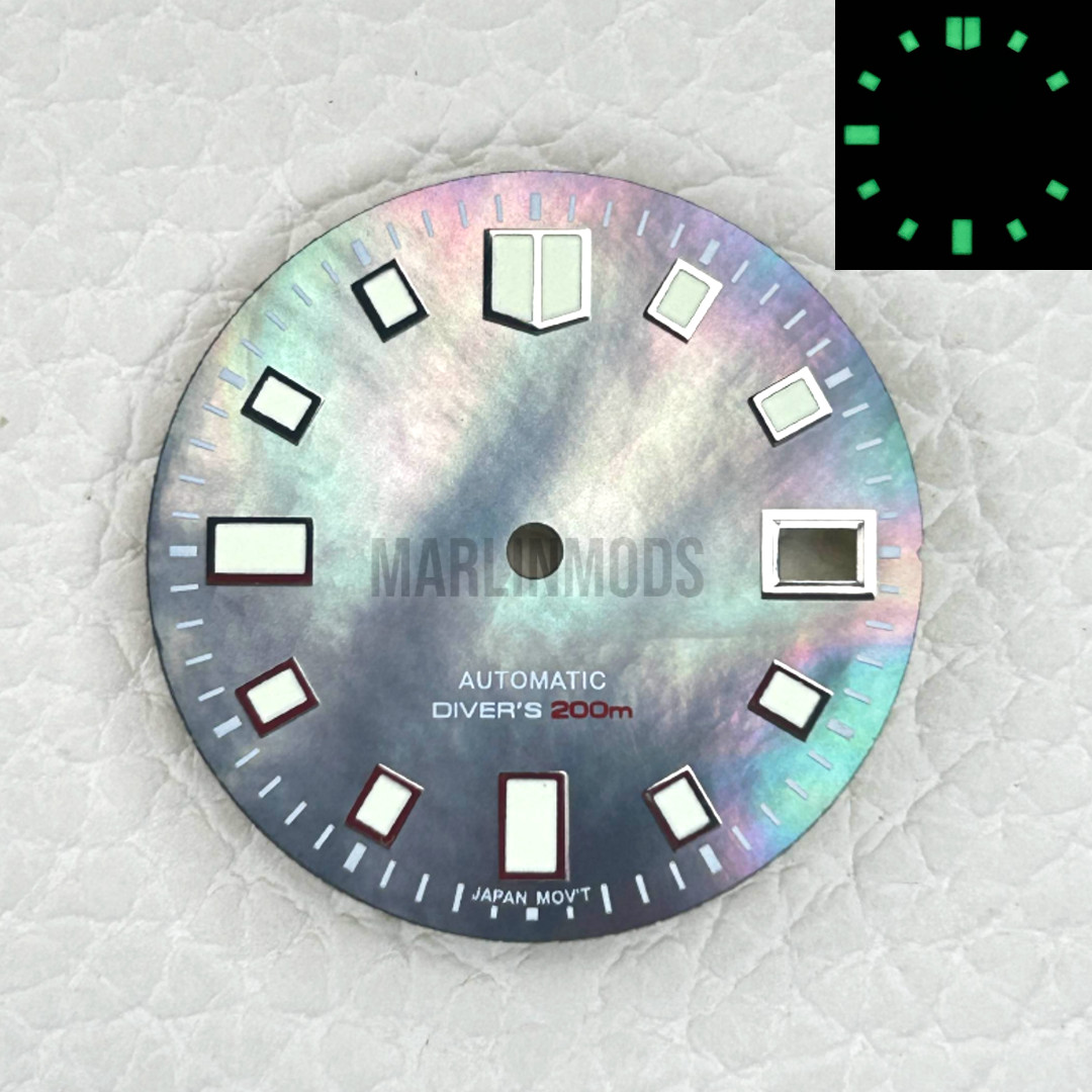 NH35A NH36 29mm Black MoP Dial Indices Mod Watch Part Date Green Luminous