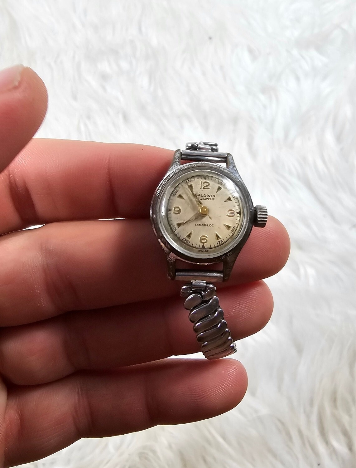 Vintage 1940’s Baldwin 17 Jewels Incabloc French Dress Watch w/Midsize All SS