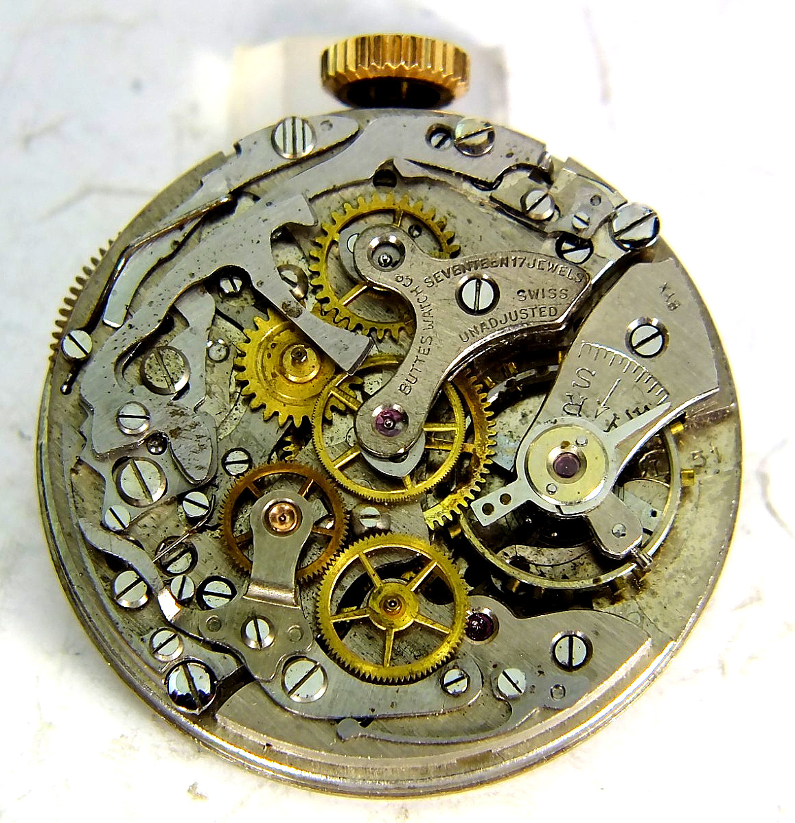 Vintage 17J CHRONOGRAPH *BUTTES/BUTEX* Movement – Landeron 51 for parts/Repair