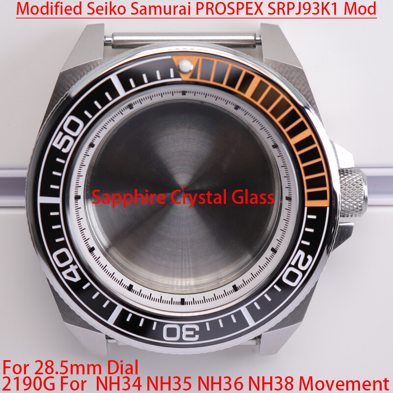 Modified Seiko Samurai 43.8mm Watch Cases Sapphire Glass For Seiko NH35 Movement