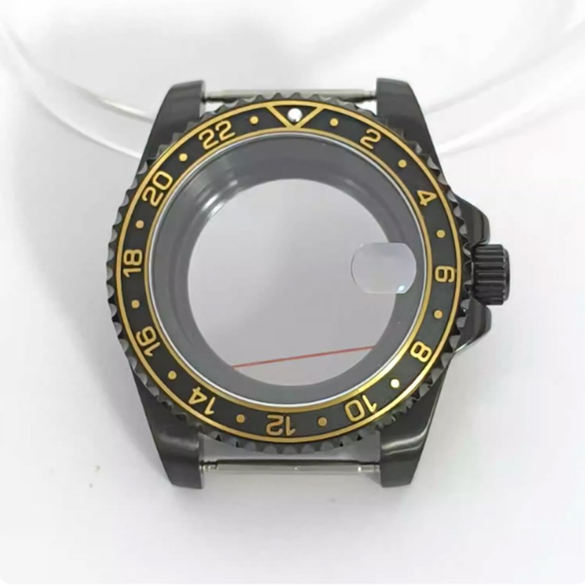 40mm PVD Black Steel Watch Case Sapphire Crystal for NH35 NH36 Watch Movement