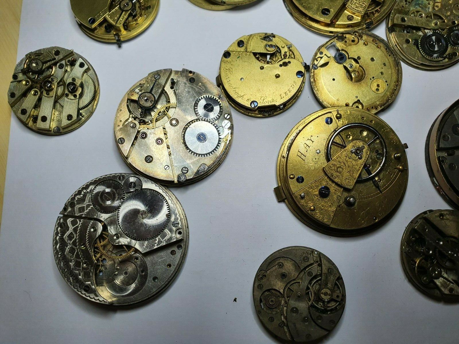 antique pocket watch movement collection and parts watchmakers lot
