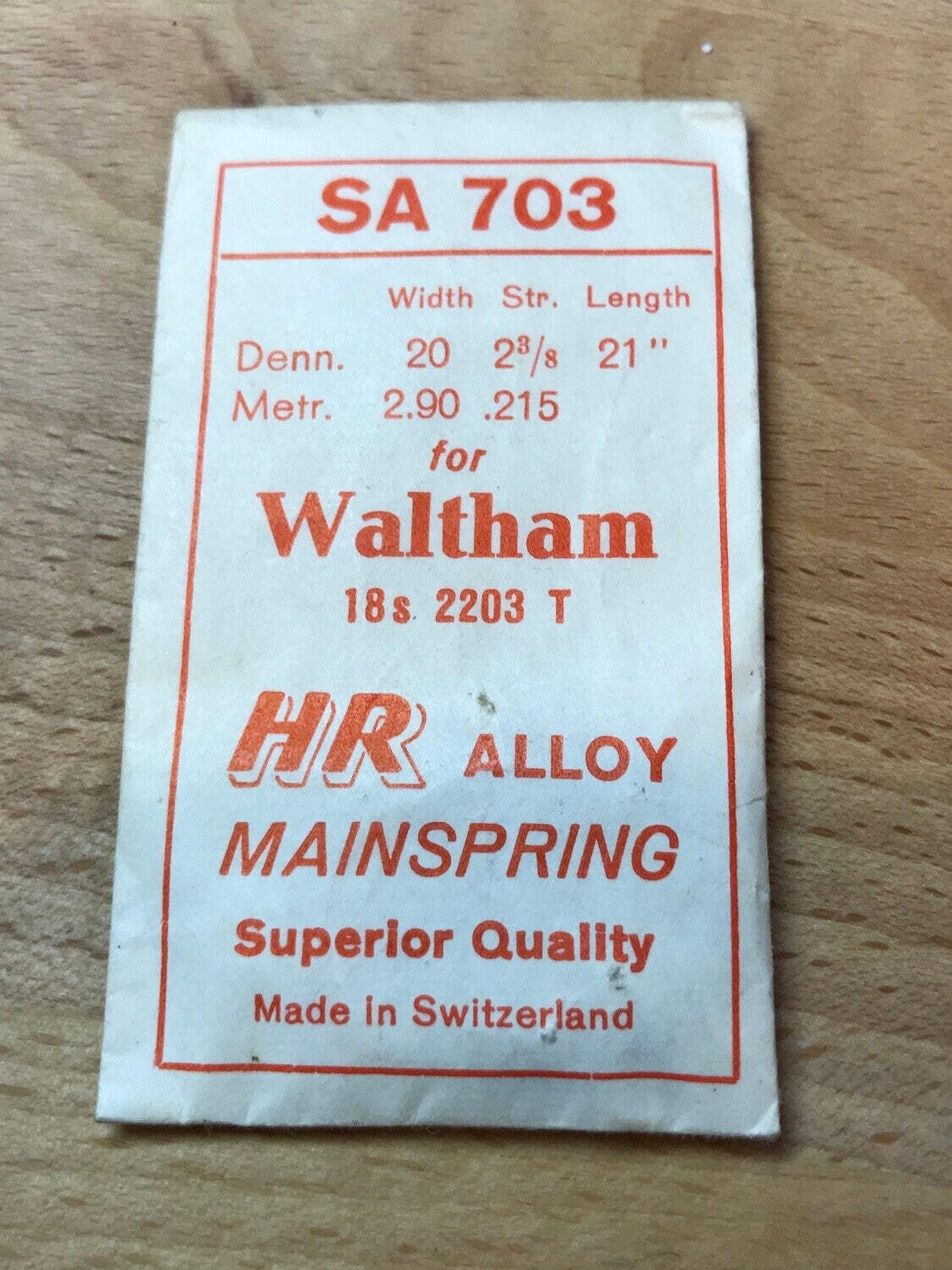HR Mainspring SA703 for 18s Waltham Factory No. 2203 – Alloy
