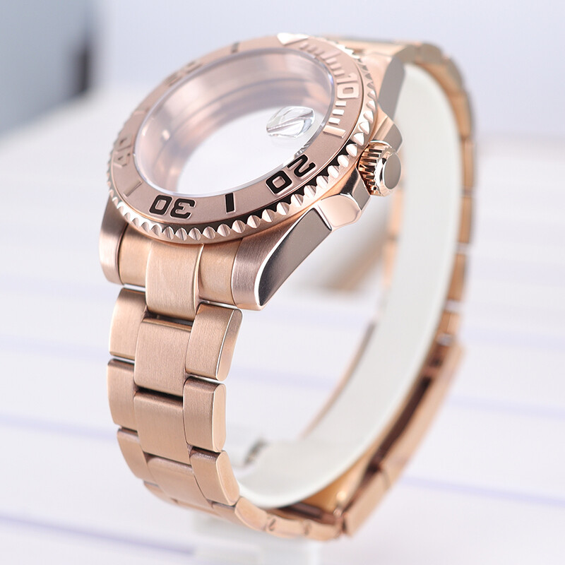 40mm Rose Gold Watch Case Sliding Lock Strap Sapphire Glass For Seiko nh35 YACHT