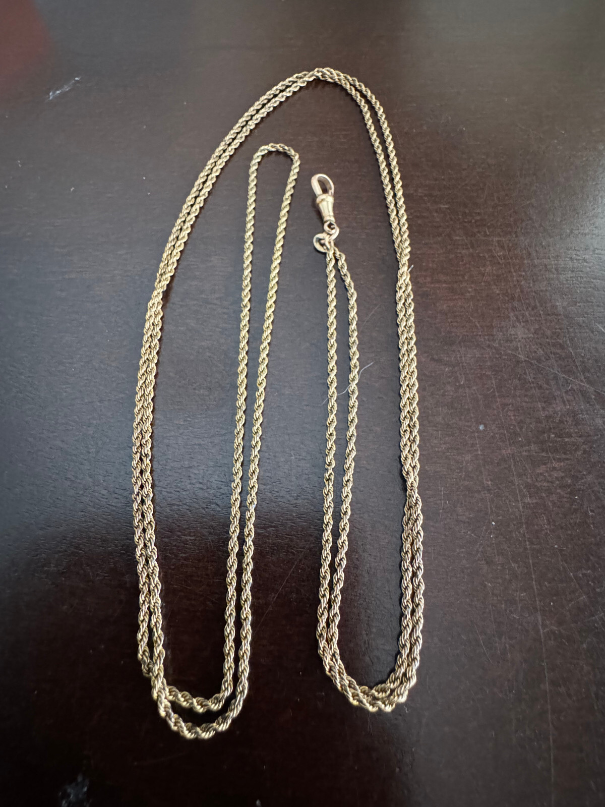 VINTAGE 25 INCH H.W.T. NECKLACE POCKET WATCH CHAIN, 1/10TH Y.G.F., 1907