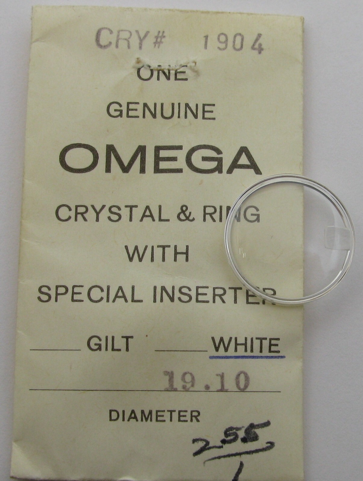 Omega Watch Crystal Acrylic w/ loupe CRY 1904 19.1 mm white silver tension ring