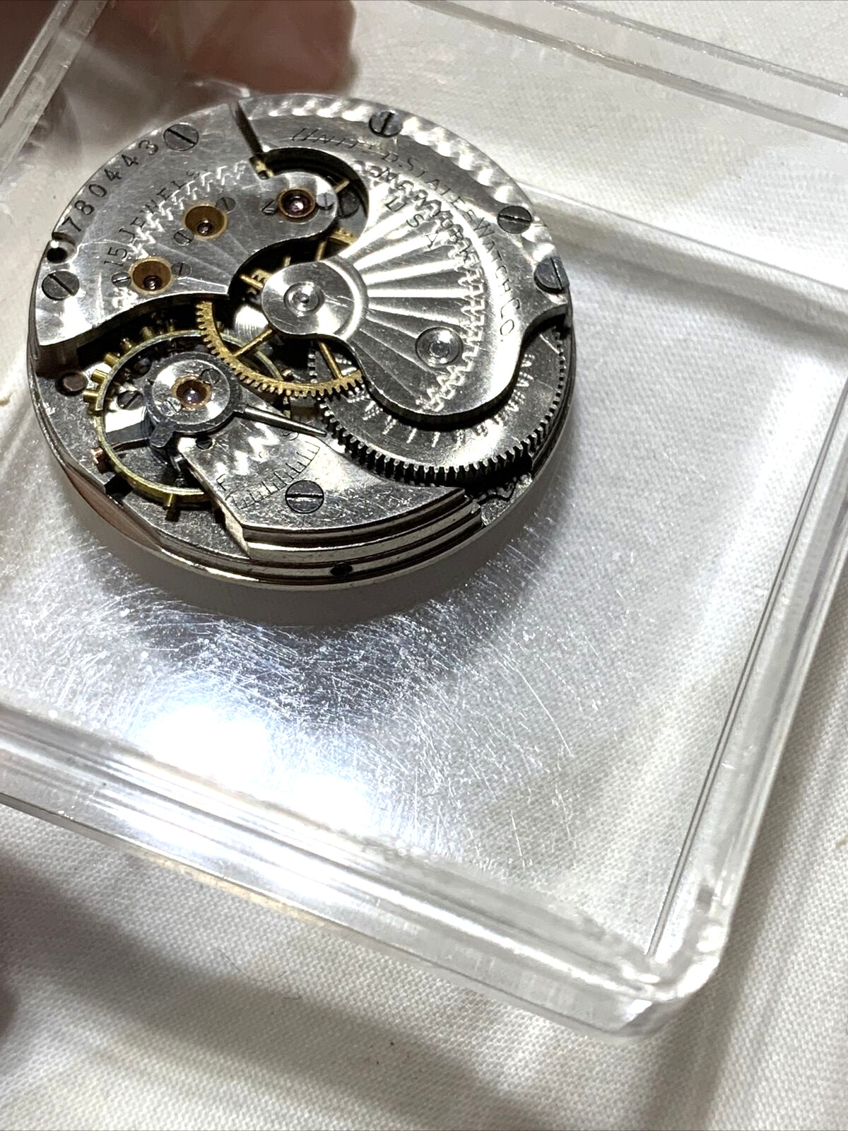 United State Watch Co. New York Pocket Watch Movement White Dial Gold Hands 0